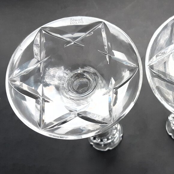 Early Stuart Waterford England Crystal Hand Cut Candleholders Pair England 1930s - Picture 11 of 14